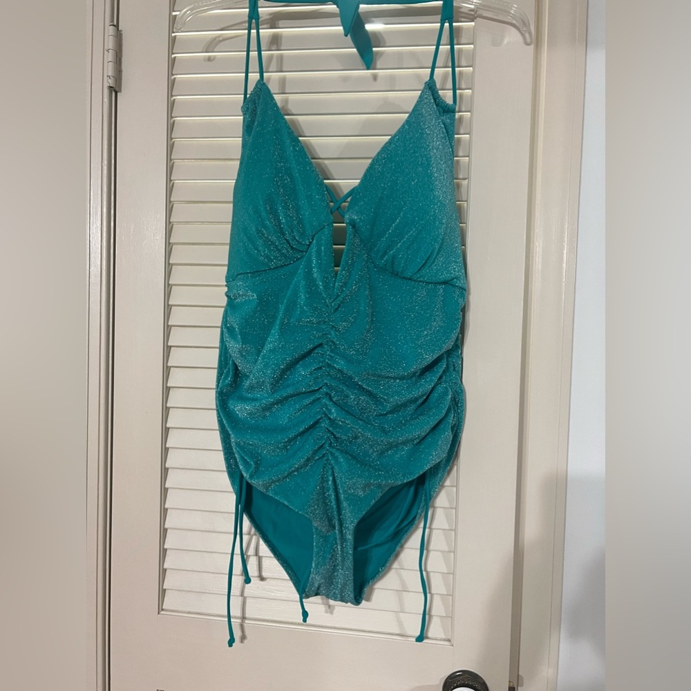 Swimsuits For All Teal Ruched One Piece - Picture 3 of 5